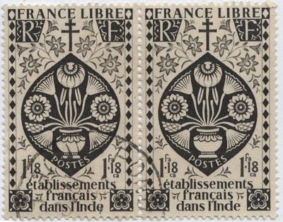 Estabelecimentos franceses na Índia - FRANCE LIBRE e Cross of Lorraine - Carimbo 1942 de French School