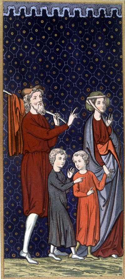 Família francesa no século XIV - em "Sumptuary arts of costume and furniture", ed. Mangard-Maugé de French School