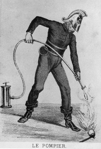 Bombeiro francês por volta de 1866 - desenho, Bibl. des Arts deco. de French School