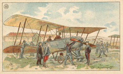 Biplano militar francês (chromolitho) de French School