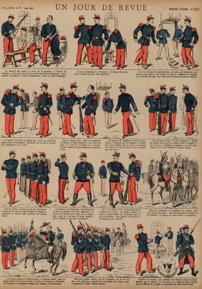 Soldados franceses no dia de uma revisão (gravação colorida) de French School