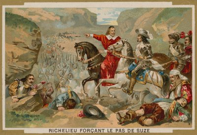 Tropas francesas comandadas pelo cardeal Richelieu forçam a passagem em Suza, Savoy, 1629 de French School