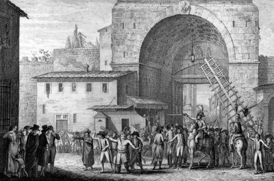 Tropas francesas entrando em Florença em 1799 - Tropas francesas entrando em Florença através do Portão de San Gallo em 1799 - de French School