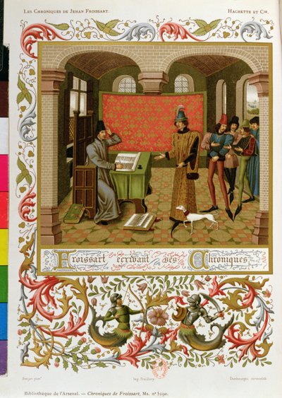 Froissart (1333-140001) escrevendo suas crônicas (fac-símile de Ms. 5190) de French School