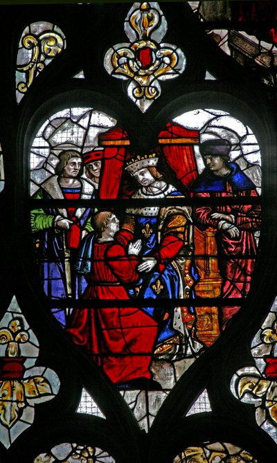 Da janela w30, a vida da janela de St Romain: um prisioneiro é recebido pelo rei de French School
