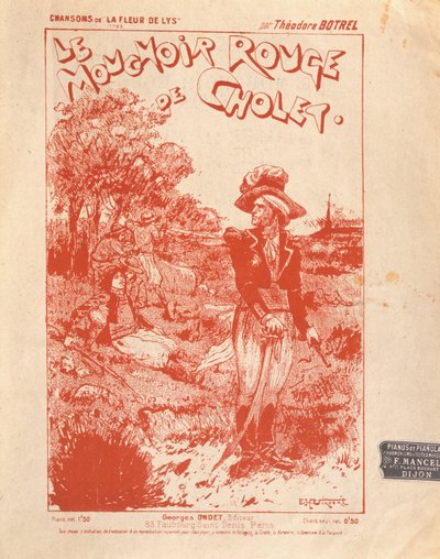 Capa da partitura da música Le Mouchoir Rouge de Cholet, escrita e composta por Theodore Botrel de French School