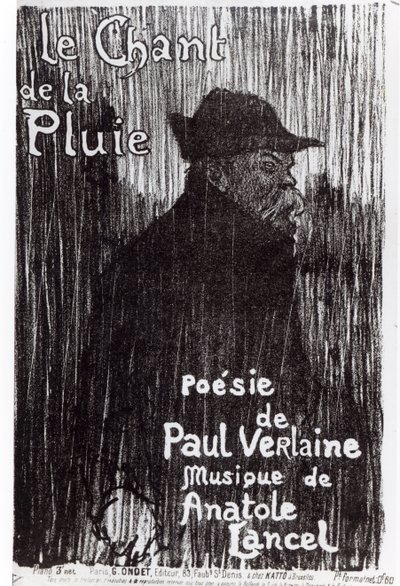 Capa da partitura Le Chant de la pluie, de um poema de Paul Verlaine, 1844 de French School