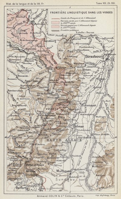 Fronteira linguística nos Vosges (litografia a cores) de French School