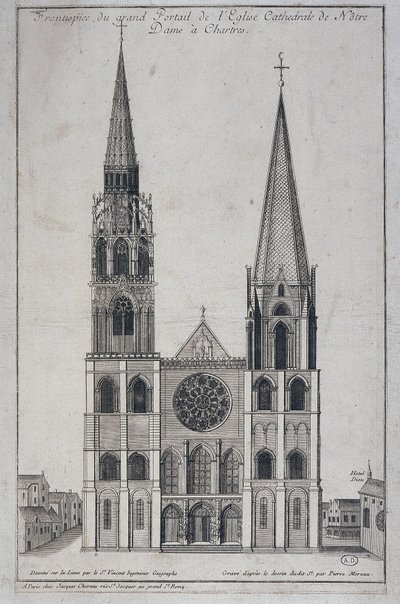 Frontispício do grande portal da Igreja Catedral de Notre Dame à Chartres, projetado no local pelo engenheiro geógrafo de São Vicente, sd. Século XIX de French School