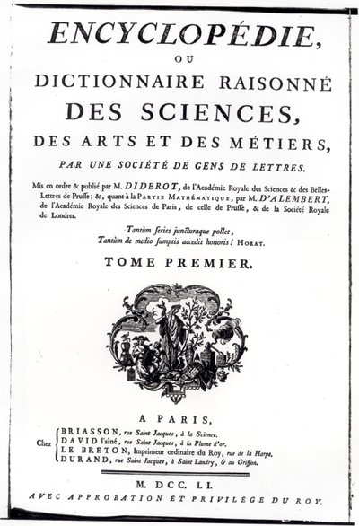 Frontispício da Enciclopédia da Ciência, Arte e Engenharia, de Denis Diderot (1713-84), publicado em Paris, em 1751 de French School