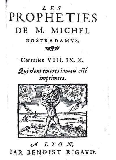 Frontispício das profecias de M. Michel Nostradamus, pub. por Benoist Rigaud, 1568 de French School