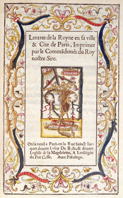 Frontispício de um livro sobre a entrada de Marguerite de Navarra (1492-1549) em Paris em 1531 de French School