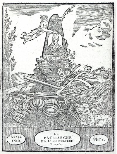 Frontispício para um almanaque agrícola com um retrato de Olivier de Serres (1539-1619) 1816 de French School