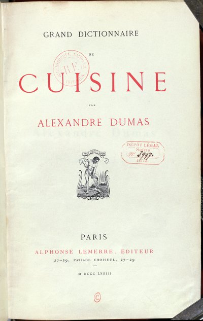 Frontispício do Grande Dicionário de Culinária por Alexandre Dumas Pere (1803-70) 1873 de French School