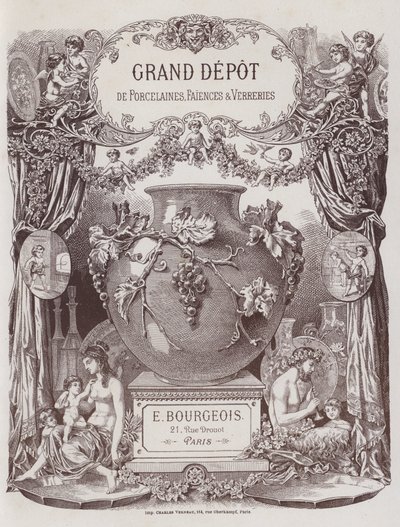 Frontispício ao catálogo do Grande Depósito de Porcelanas, Faianças e Verrerías (cor litográfica) de French School