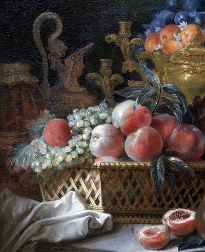 Vaso e cesto de fruta (detalhe). 1770 (óleo sobre tela) de French School