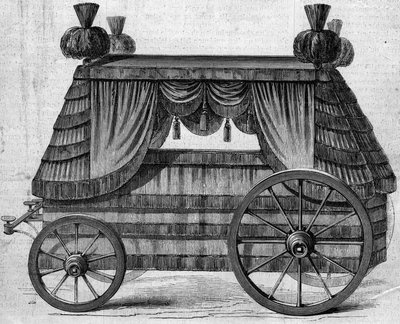 Carruagem funerária do Imperador Napoleão I (1769-1821) a Santa Helena (Santa Helena) oferecida pela Rainha da Inglaterra Vitória 1 a Napoleão III em 1858. Gravura no "Le Monde Illustré" n°76 de 25 de Setembro de 1858. de French School