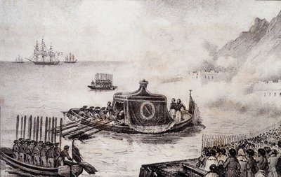 Funeral de Napoleão I: partida de Santa Helena - desenho de Levilly, em "Pintura histórica do funeral de Napoleão" de M. São Maurício, c. 1851. de French School