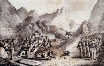 Funeral de Napoleão I: exumação do corpo de Napoleão em St. Helena - desenho de Levilly, em "Pintura histórica do funeral de Napoleão" de M. St Maurice, c. 1851. de French School