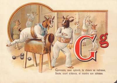 G: Ginasta, com aplumba, o bode endireita, salta, corre e mostra sua habilidade de French School