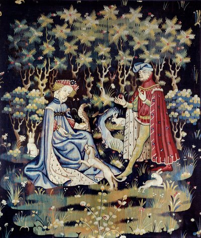 Cena Galante: "a oferenda do coração" Tapeçaria de lã e seda de uma oficina em Arras - 1400-1410 Dim 2,4x2 m Paris, Musee du Louvre de French School