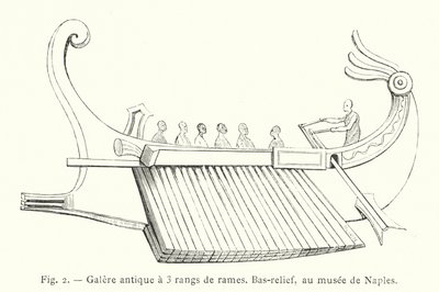 Antigua cozinha com 3 filas de remos, baixo-relevo, no museu de Nápoles (gravura) de French School
