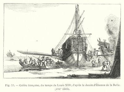 Galé francesa, do tempo de Luís XIII; depois de um desenho de Etienne de la Belle, século XVII (gravura) de French School