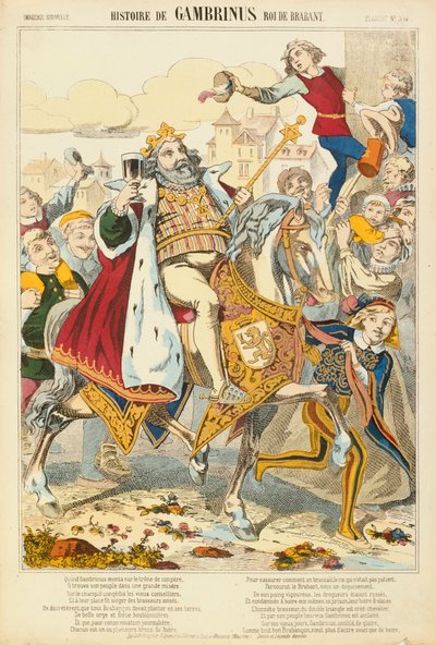 Gambriunus, lendário rei da Flandres, panfleto publicado por Verlag Haguenthal, Pont-a-Mousson, 1860 de French School