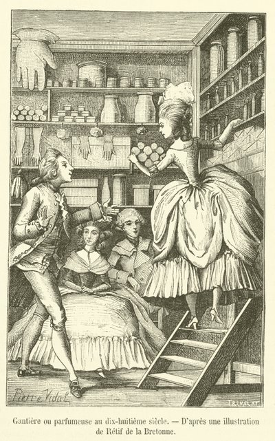 Fabricante de luvas ou perfumista no século XVIII (gravura) de French School