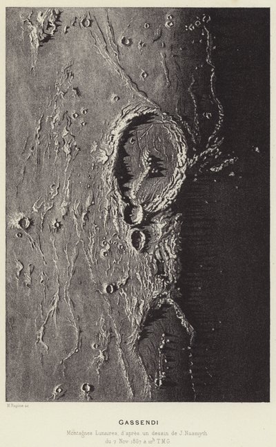 Gassendi, Montanhas Lunares (litografia) de French School
