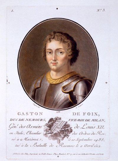 Gaston de Foix, duque de Nemours, de retratos de grandes homens, mulheres ilustres e assuntos memoráveis da França, publicado em 1787-92. de French School