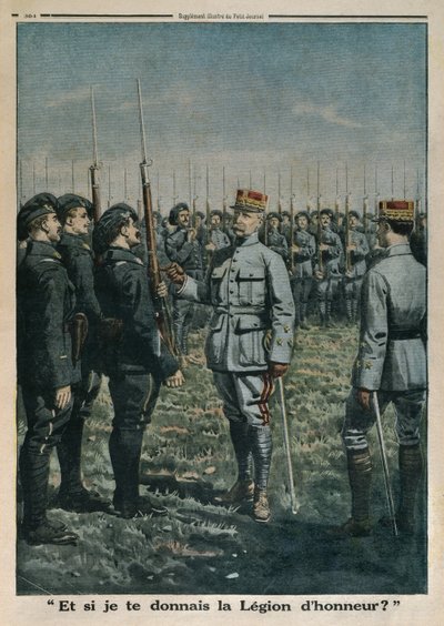 General Petain inspecionando o 42º Regimento de Infantaria de Montanha, e se eu lhe der Legião de Honra, ilustração da capa do Le Petit Journal, suplemento ilustre, 23 de setembro de 1917 ( de French School