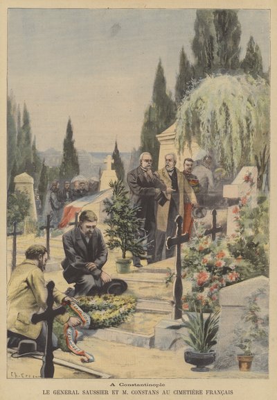 General Saussier e o embaixador francês Ernest Constans no cemitério francês em Constantinopla (cor litho) de French School