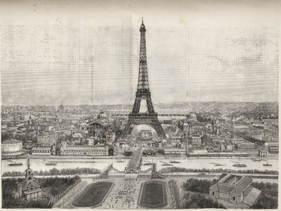Vista Geral da Feira Mundial de Paris em 1889 com a Torre Eiffel de Trocadero, gravura - Vista Geral da Feira Mundial de Paris em 1889 com a Torre Eiffel, gravura no Le Monde ilustre de 1889 de French School