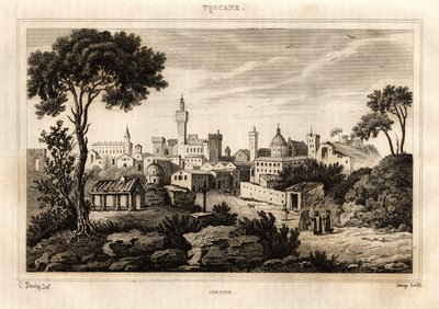 Vista geral de Siena (Siena) na Toscana, gravura de C. Deveze em "Itália pitoresca", editora Amable Coste de French School