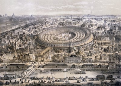 Vista geral da Exposição Universal em 1867, tirada da colina do Trocadero, Paris, 1867 de French School