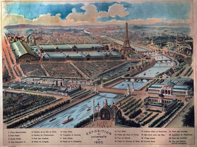 Vista geral da Exposição Universal de Paris. Gravura de 1900. Carnaval de Musavalet. de French School