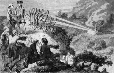 Georges-Louis Leclerc (1707-88) Conde de Buffon experimentando espelhos faiscantes em palheiros em Montbard, de La Vie des Savants Illustres, de Louis Figuier, publicado em Paris em 1872 de French School