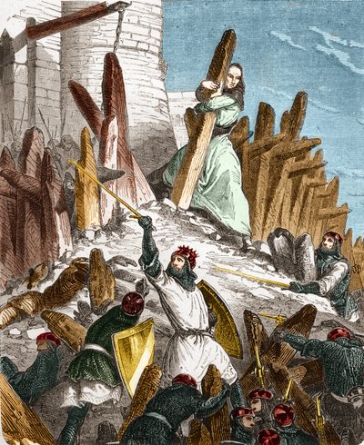 Geurre contra Hugues du Puiset por Louis le Gros: Ataque do Chateau du Puiset (localizado no departamento de Eure-et-Loir) pelas forças do Rei da França LOUIS VI le Gros em 1118. Gravura no "Histoire De France En Cent Paintings" de Paul Lehugeur de French School