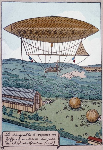 O aerostato de vapor aerável do Giffard sobre o Parque Chalais de French School