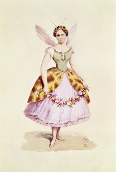Garota com uma fantasia de abelha, o emblema de Bonaparte, usado em uma festa de fantasia dada por Napoleão III e Imperatriz Eugenie, 9 de fevereiro de 1863 (wc no papel) de French School