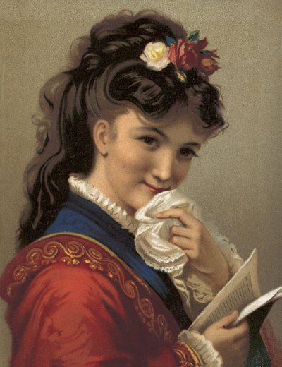 Rapariga a rir (cromolitho) de French School