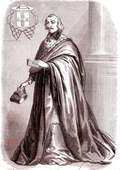 Giulio Raimondo Mazzarino, cardeal e diplomata francês de origem italiana.1865 (gravura) de French School