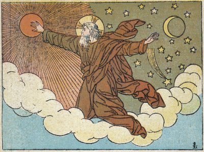 Deus: 4º dia da criação - em "História Santa em 120 imagens", ed. Maison de la Bonne Presse, Paris de French School