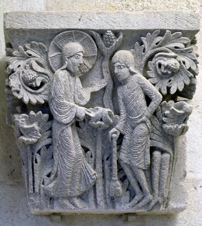 Deus dizendo a Adão para trabalhar a terra, capital original da nave da catedral de French School