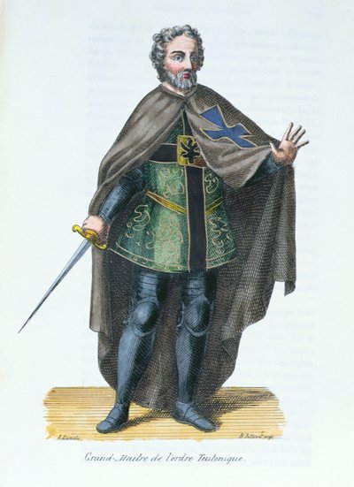 Grão-Mestre da Ordem Teutônica, ilustração da História e Trajes das Ordens Monásticas de Pierre Helyot (1660-1716), 1842 de French School