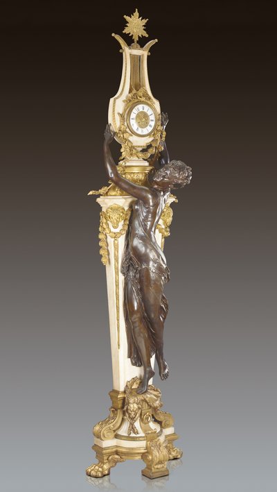 Grande Horloge, um relógio de pedestal importante e monumental, projetado por Frederic Piat e executado por Maison Millet, Paris, c.1890 (bronze patinado de ormolu e mármore de carrara) (ver também 362833) de French School