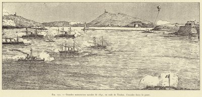 Grandes manobras navais de 1891, em Toulon; a esquadra força o passe (gravura) de French School