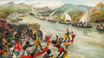 Grande combate em um rio na África de French School