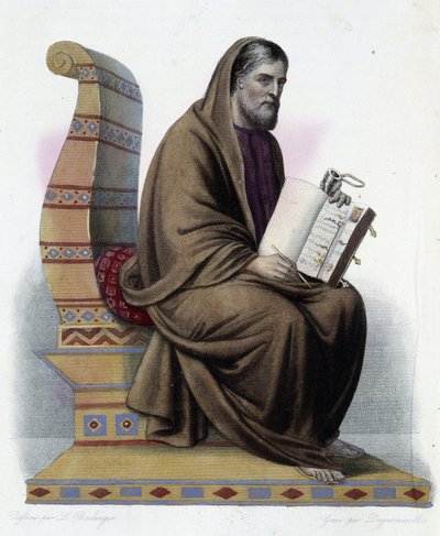 Gregoire de Tours (538-594) eveque de Tours e historiador da igreja - em "Le Plutarque francais", de Mennechet, Paris de French School